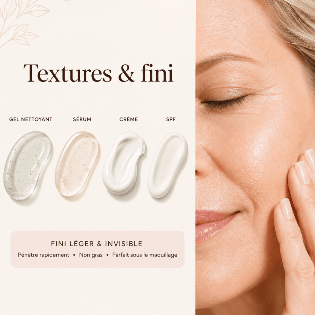 Textures des 4 produits de la routine du matin