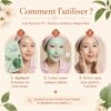 Guide illustré montrant comment appliquer, laisser poser puis retirer l’Anua Heartleaf 70 + Hyaluron Soothing Collagen Mask.