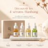 Quatre mini-sérums Hanbang de Beauty of Joseon présentés sur un socle avec le coffret, pour découvrir et comparer les formules.