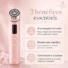 Medicube AGE-R Booster Pro Pink Edition accompagné de trois bénéfices d’usage : accompagner les soins, régularité et routine à domicile.
