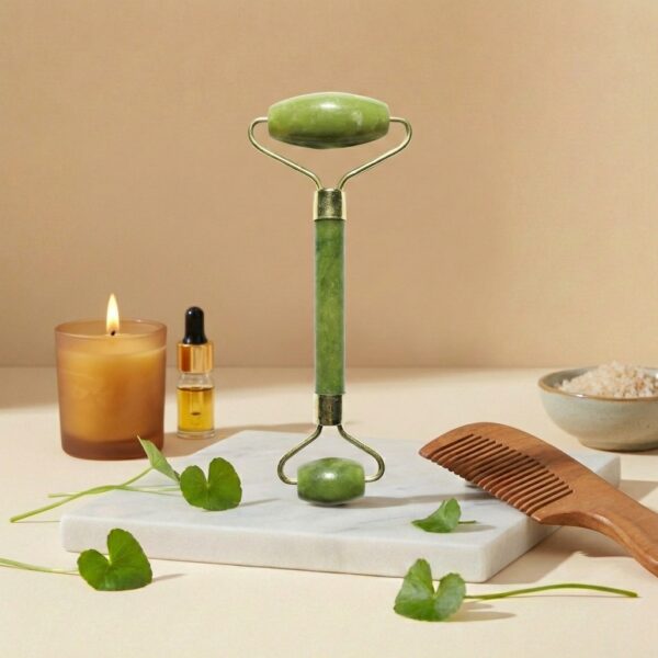 Rouleau de Massage Visage en Pierre de Jade Vert