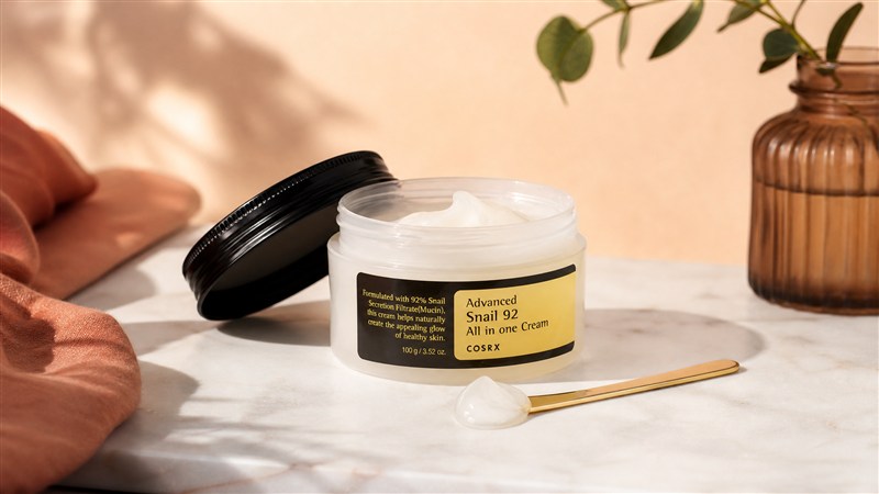 COSRX Advanced Snail 92 All In One Cream texture gel nacré mucine d'escargot pour peau mature