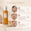 Mode d’emploi du Ginseng Cleansing Oil en trois étapes : appliquer sur peau sèche, masser le visage puis émulsionner avec de l’eau et rincer.
