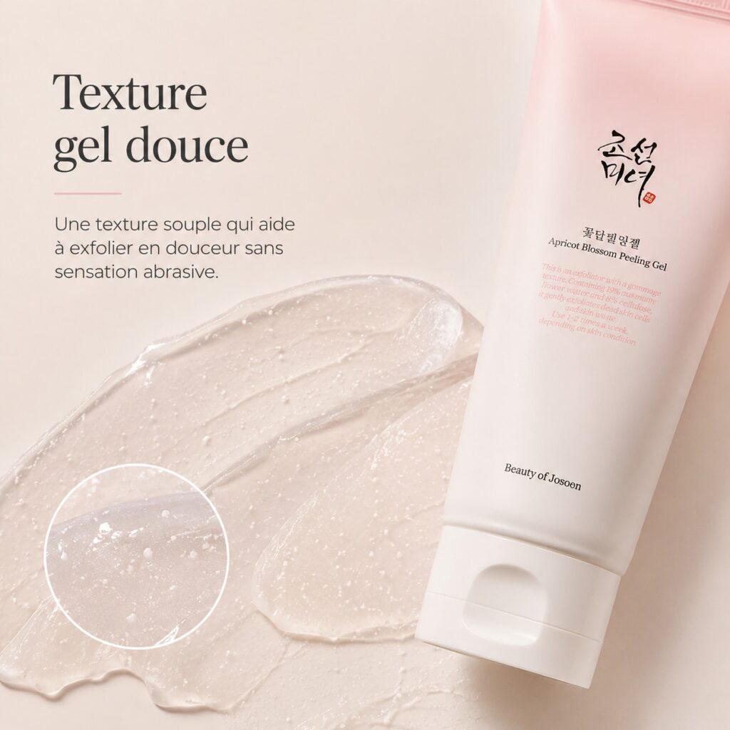 Gros plan de la texture gel douce du Beauty of Joseon Apricot Blossom Peeling Gel.