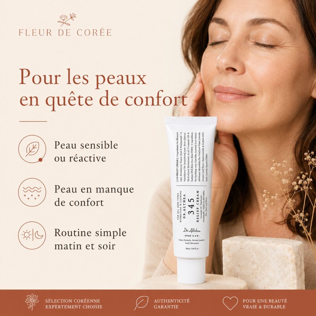 Dr. Althea 345 Relief Cream pour les peaux sensibles, réactives ou en quête de confort, utilisable matin et soir.