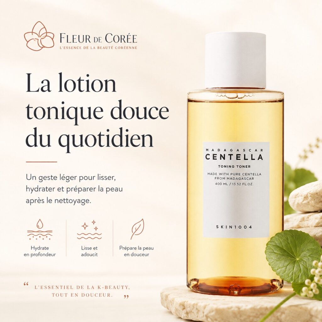 SKIN1004 Madagascar Centella Toning Toner présenté comme lotion tonique douce du quotidien.