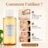Guide illustré montrant comment utiliser le SKIN1004 Madagascar Centella Toning Toner en trois gestes.