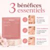Trois bénéfices du Biodance Bio-Collagen Real Deep Mask : hydratation, peau rebondie et teint lumineux.