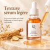 Texture légère du Revive Serum de Beauty of Joseon avec pipette, flacon et racines de ginseng.