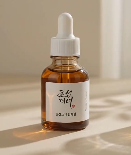 Flacon du Revive Serum de Beauty of Joseon posé sur une surface claire en lumière naturelle.