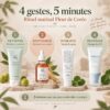 Rituel Matinal Fleur de Corée en 4 gestes : nettoyer, revitaliser, hydrater et protéger avec les quatre soins de la routine.