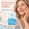 Femme à la peau mature touchant sa joue près du masque SKIN1004 Hyalu-Cica Hydrating Mask