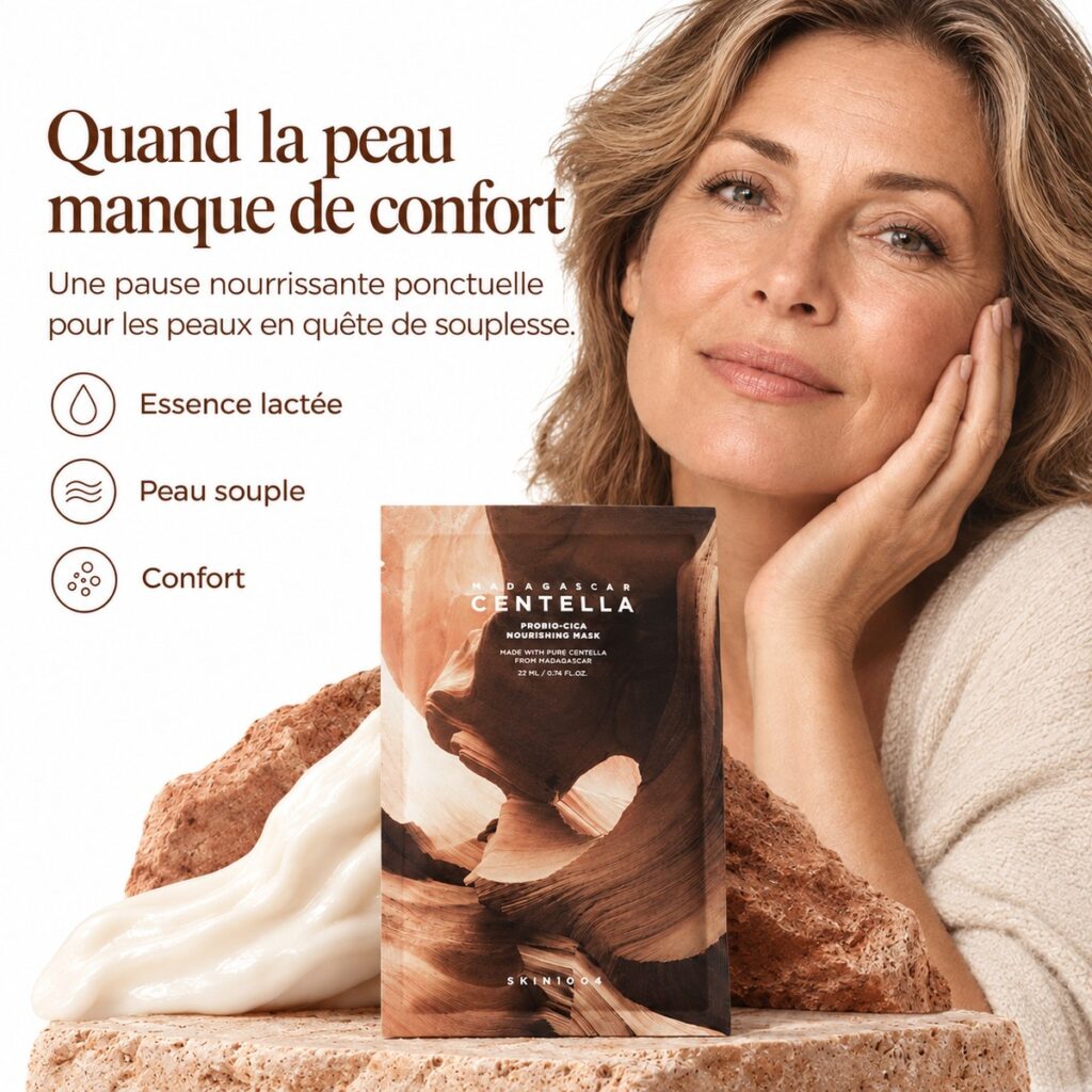 SKIN1004 Probio-Cica Nourishing Mask présenté comme une pause nourrissante pour une peau souple et confortable
