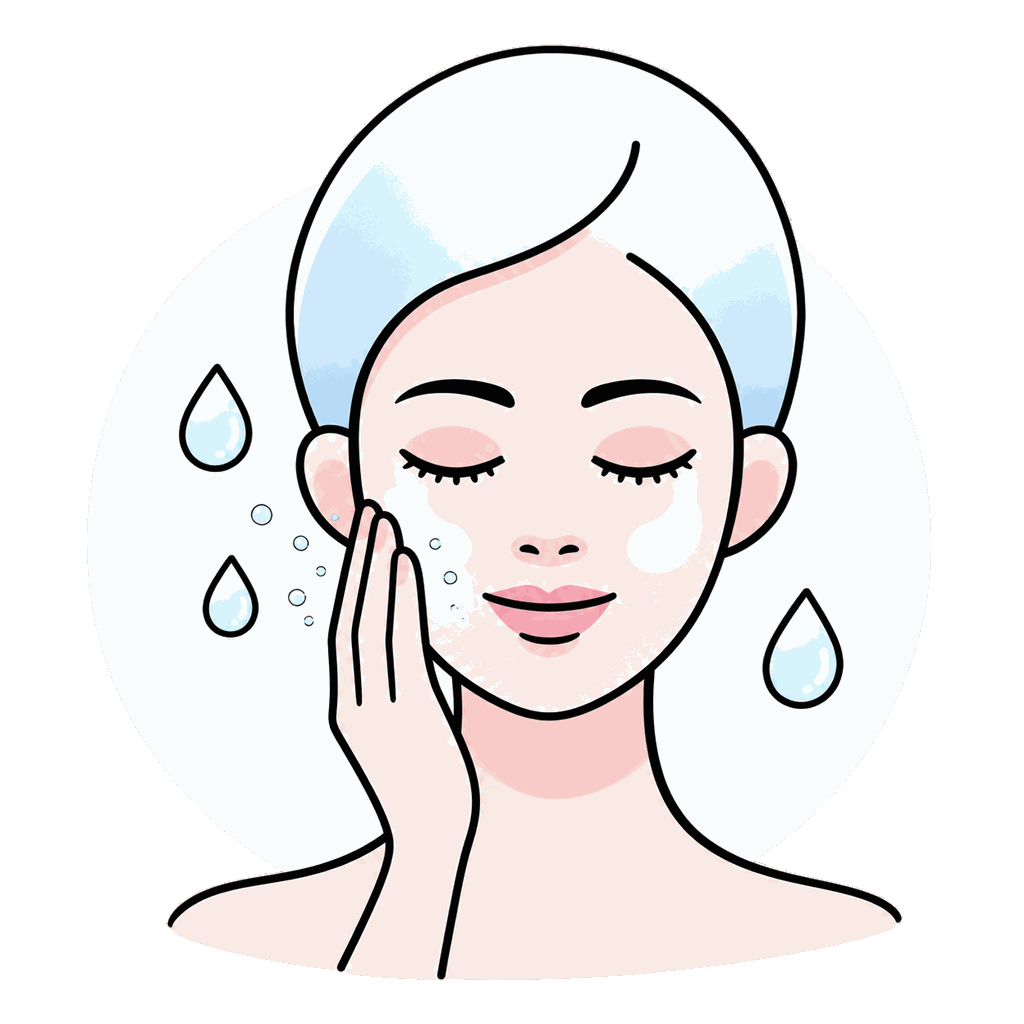 Illustration de la lotion : femme tapotant délicatement le toner sur sa joue.